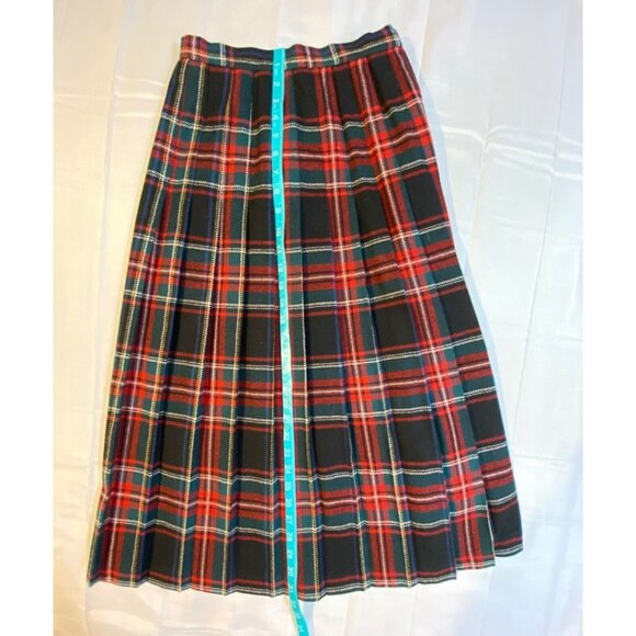 Vintage Garfinckel's Pleated Wool Red Plaid Skirt Size 7/8 - Picture 1 of 4